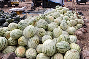 Pile of watermellons at an indian vegetable market