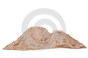 Pile of wet sand in construction site isolated on white background.