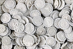 Pile of white buttons - knobs for bedding