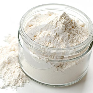 White flour isolated on white background photo
