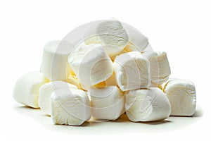 A pile of white marshmallows on a white background