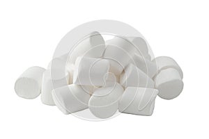 A pile of white marshmallows on a white background