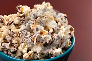 Pile of White and Milk Chocolate Drizzled Sweet Popcorn