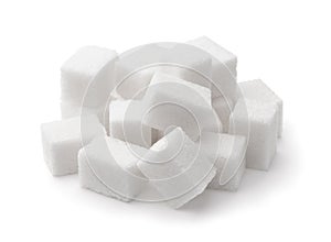 Pile of white refined sugar cubes