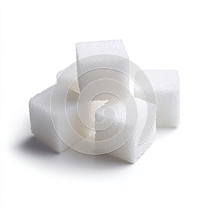 A pile of white sugar cubes on a white background