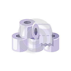 Pile of white toilet paper rolls flat illustration. Hygienic paper tissues stack