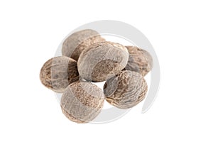 Pile of whole Nutmeg isolated on white