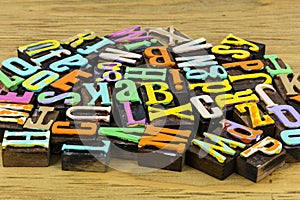 Pile wood block letters letterpress type