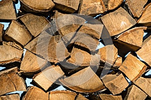 Pile of wood logs ready for winter. Wood logs texture background