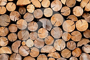 Pile of wood logs storage