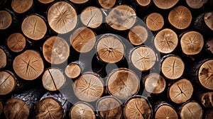 Pile of wood logs stumps for winter. Wooden background. Timber texture.