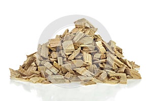 Pile of wood smoking chips isolated on white background