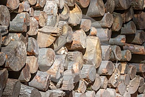 Pile of Wood, Stack of Firewood Close Up
