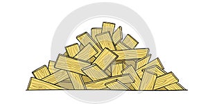 Pile of wooden boards. Heap of planks. Building lumber sawmill material. Vector illustration.