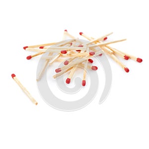 Pile of Wooden matches isolated over the white background