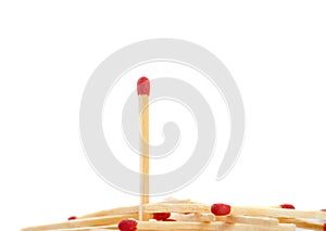 Pile of Wooden matches isolated over the white background