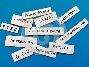 Pile of words relating to mental health