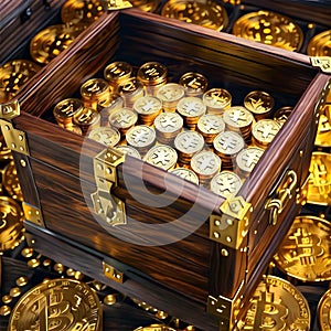 Pile of XRP Coins in Wooden Chest