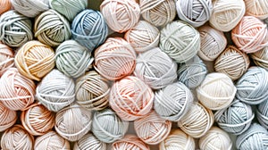 A pile of yarn balls sitting next to each other