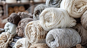 A pile of yarn and other items are stacked on top of eachother, AI photo