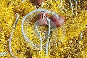 Pile of yellow fishing net