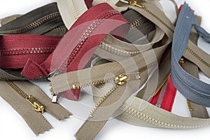 Pile zippers on a white background