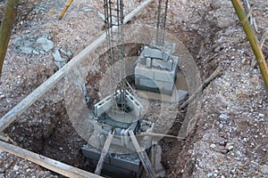 Piled foundation or footing on Friction Pile underground and protruded rebar is for the next stage of work, for a new building.