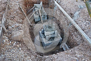 Piled foundation or footing on Friction Pile underground and protruded rebar is for the next stage of work, for a new building.