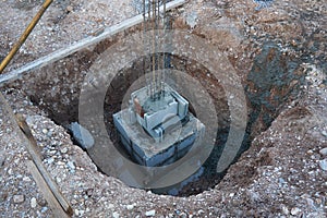 Piled foundation or footing on Friction Pile underground and protruded rebar is for the next stage of work, for a new building.