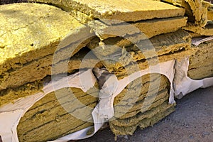 Piled rockwool. Panels of mineral wool. Thermal insulation material