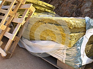 Piled rockwool. Panels of mineral wool. Thermal insulation material