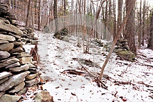 Piles of abandoned cairns in Catskill Park