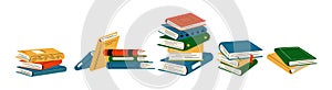 Piles of books in library flat color vector objects set