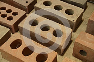 The piles of bricks in preparation