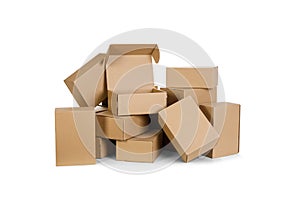 Piles of cardboard boxes on a white background