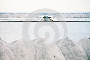 Piles of crystallised salt at a saline refinery