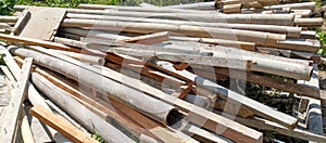 Piles of dried bamboo dried in the sun