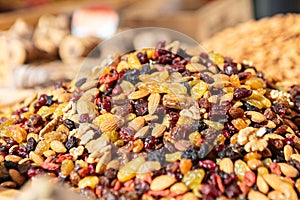 Piles of dried fruit in bulk