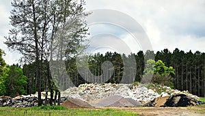 Piles of Earth in Front of Forest