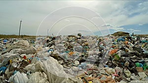 Piles of garbage in the city dump. bird`s-eye view.