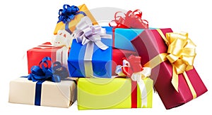 Piles of gift boxes wrapped in colorful