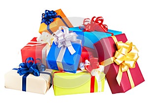 Piles of gift boxes wrapped in colorful