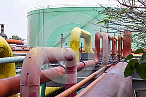 piles of industry in electric plant and waste transport in power plants and water storage tanks