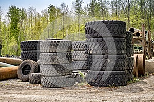 Piles of machinery tires