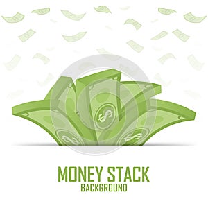Piles of money stack, cash dollar on white, illustration