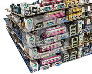 Piles of old computer motherboards