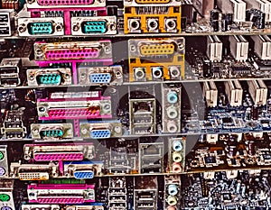 Piles of old computer motherboards