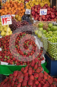 Piles of Organic Fruits in a Traditional Bazaar in Iran