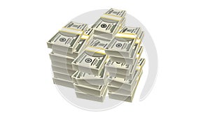 Piles of paper money grow up animation on white background