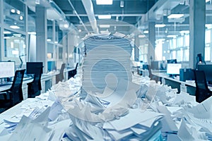 Piles of paper office filled with paperwork full archive file documents stack of folders information outdated old